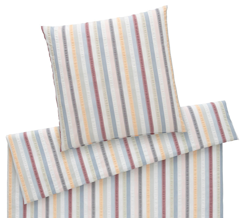 Seersucker Bettwäsche Julia mit bunten Streifen – Multi-Blau