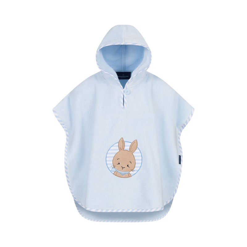 Hase: Poncho für Kinder mit Kapuze aus Luxus Baumwolle – Blau