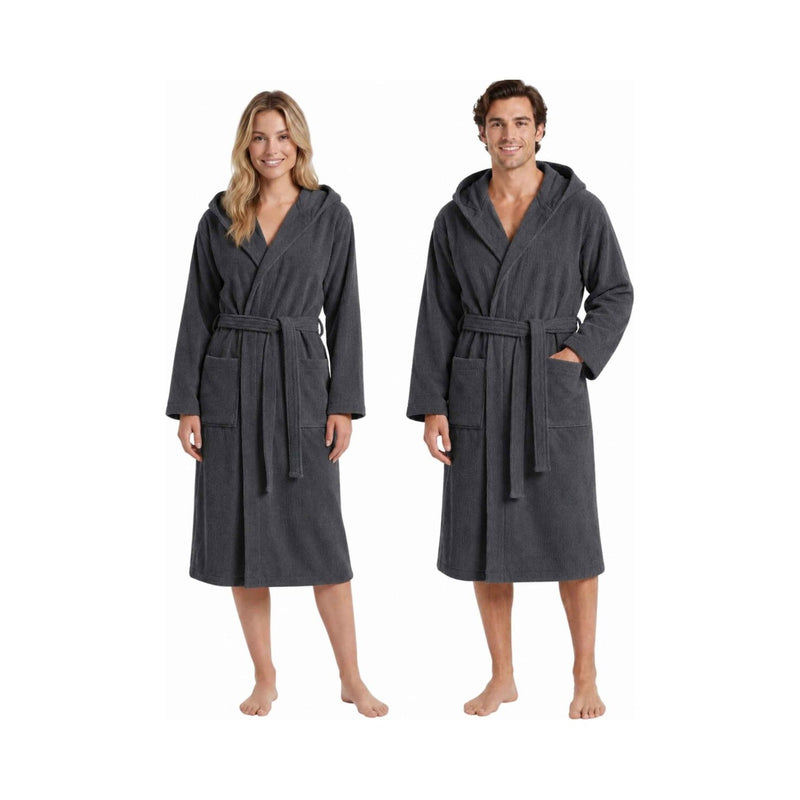 Jules: Microcotton-Bademantel für Damen und Herren mit Kapuze – Anthrazit