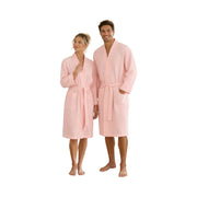 Sascha: kurzer Waffelpikee-Kimono-Bademantel für Damen und Herren - Leicht, weich, saugfähig & atmungsaktiv – Puderrosa