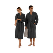 Luca: Waffelpikee-Kimono-Bademantel für Damen und Herren - Leicht, weich, saugfähig & atmungsaktiv – Anthrazit
