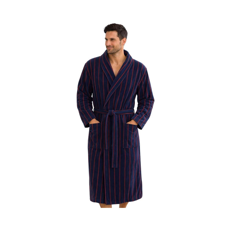 Patrick: Jacquard gewebter Herren-Bademantel aus 100% Baumwolle mit Schalkragen – Marine