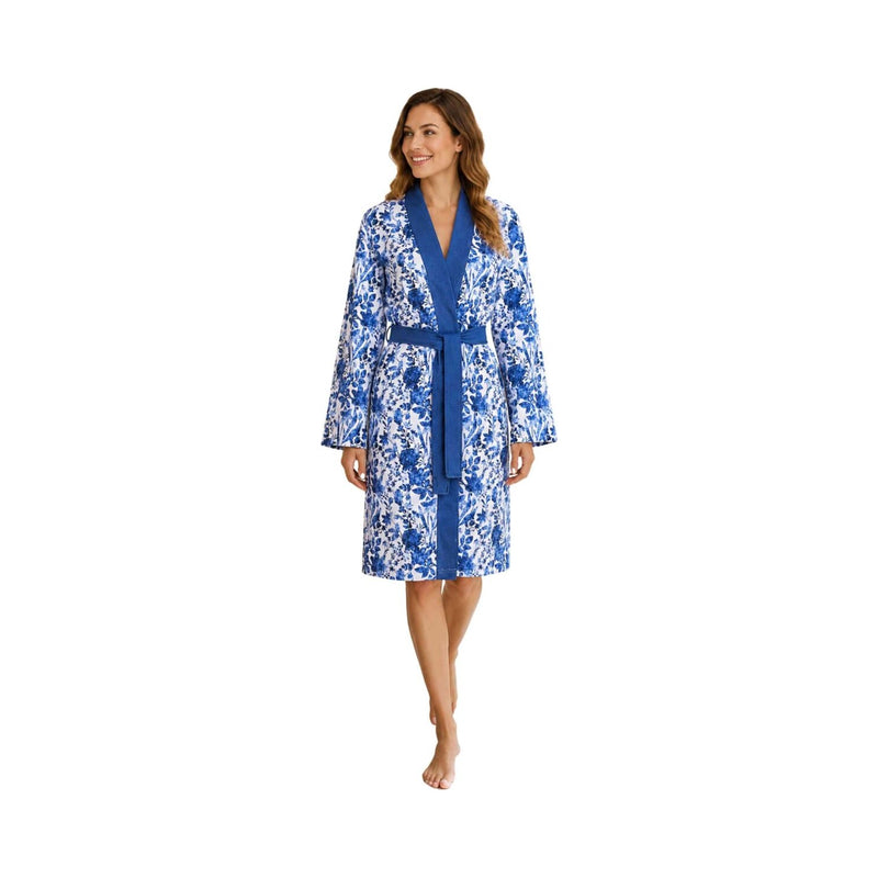 Fiora: kurzer & leichter Skylight-Bademantel Damen mit Kimonokragen – Weiß
