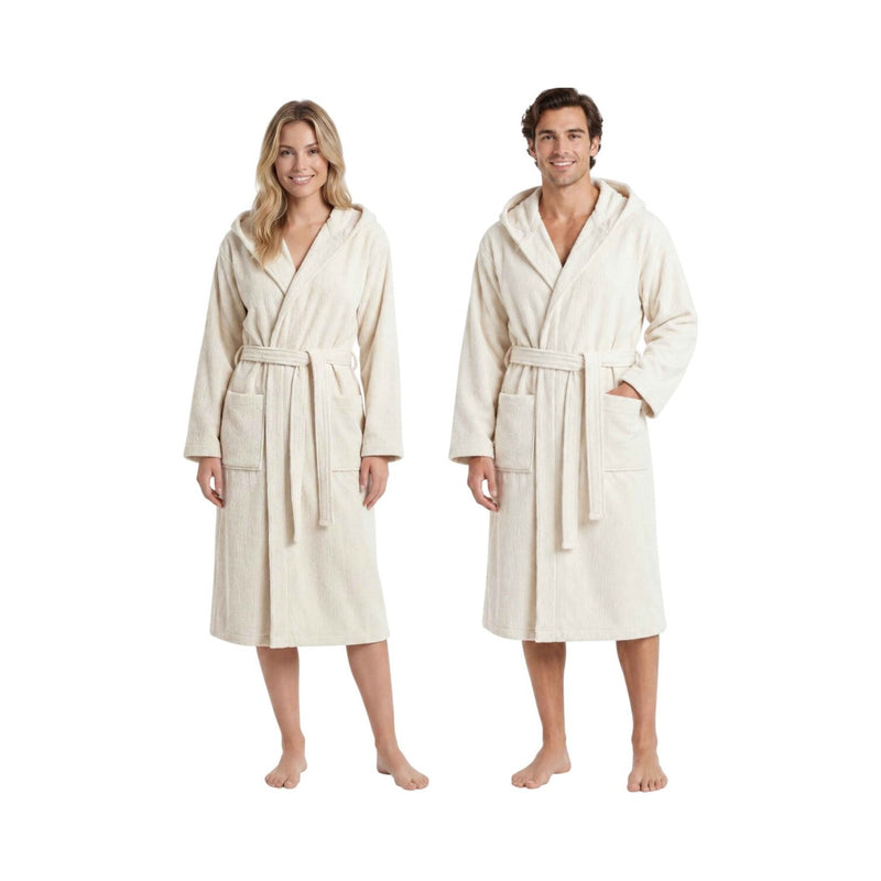 Jules: Microcotton-Bademantel für Damen und Herren mit Kapuze – Creme/Natur/Beige