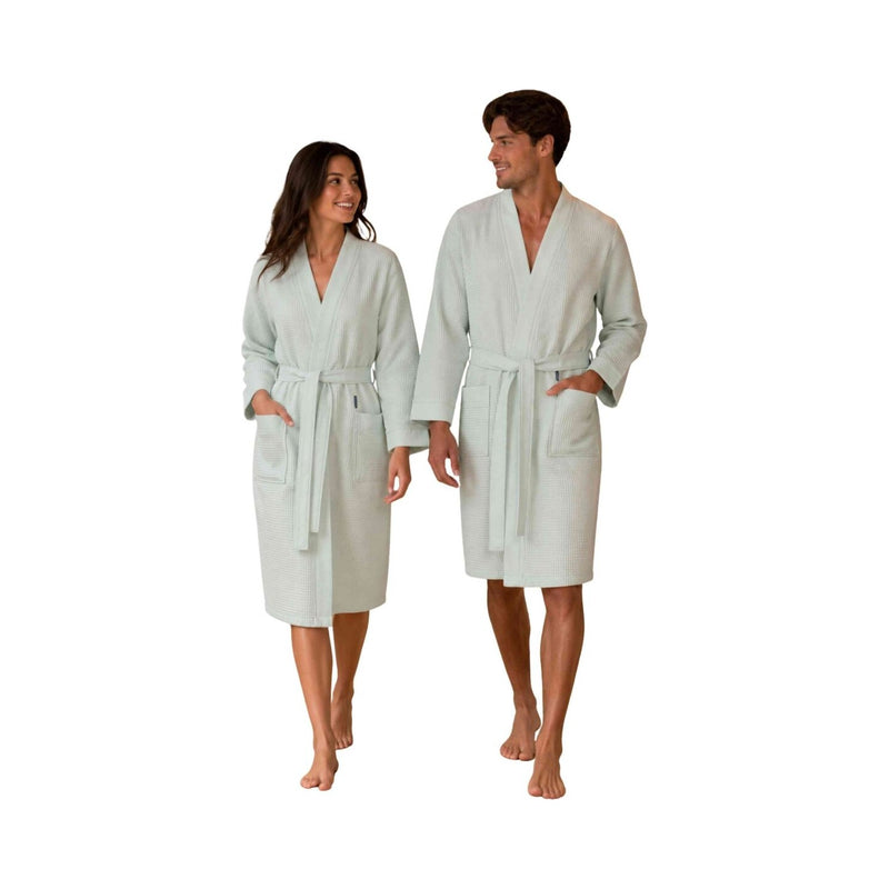 Sascha: kurzer Waffelpikee-Kimono-Bademantel für Damen und Herren - Leicht, weich, saugfähig & atmungsaktiv – Mint