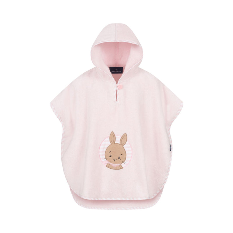 Hase: Poncho für Kinder mit Kapuze aus Luxus Baumwolle – Rosa