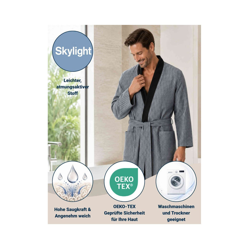 Vincenza: leichter Skylight-Bademantel Herren mit Kimonokragen – Anthrazit