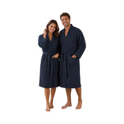 Sascha: kurzer Waffelpikee-Kimono-Bademantel für Damen und Herren - Leicht, weich, saugfähig & atmungsaktiv – Navyblau
