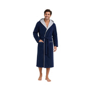 Ron: leichter Skylight-Bademantel Herren mit Kapuze – Marine/Grau
