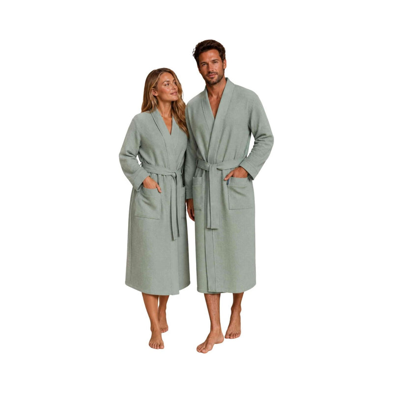 Luca: Waffelpikee-Kimono-Bademantel für Damen und Herren - Leicht, weich, saugfähig & atmungsaktiv – Oliv