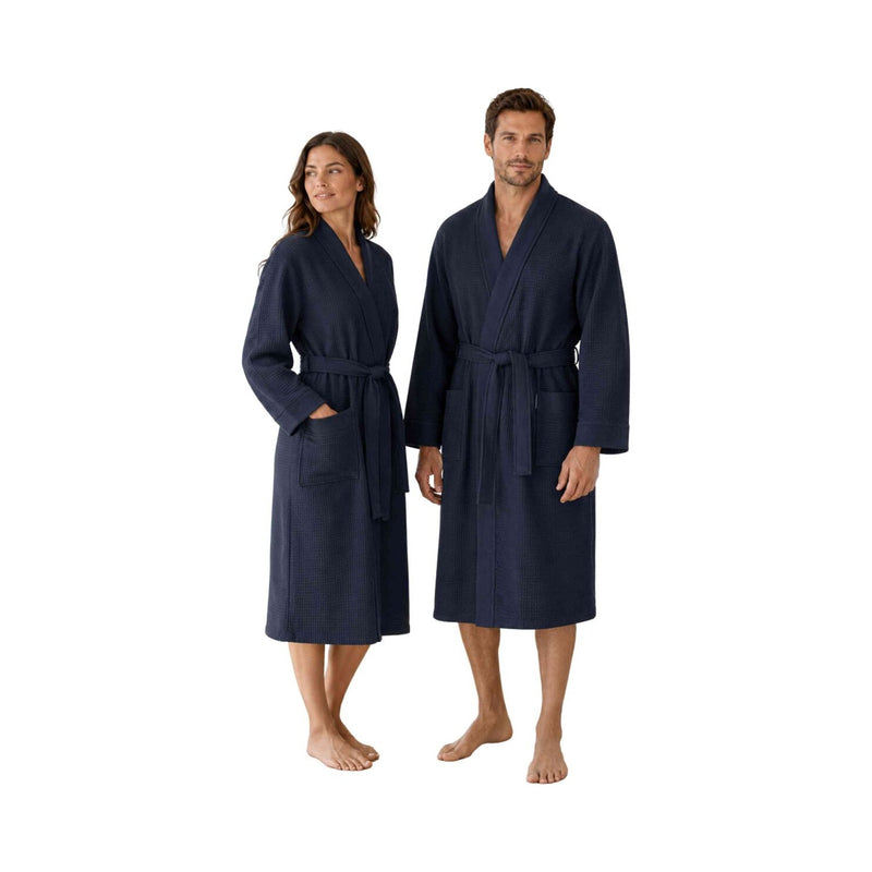 Luca: Waffelpikee-Kimono-Bademantel für Damen und Herren - Leicht, weich, saugfähig & atmungsaktiv – Navyblau