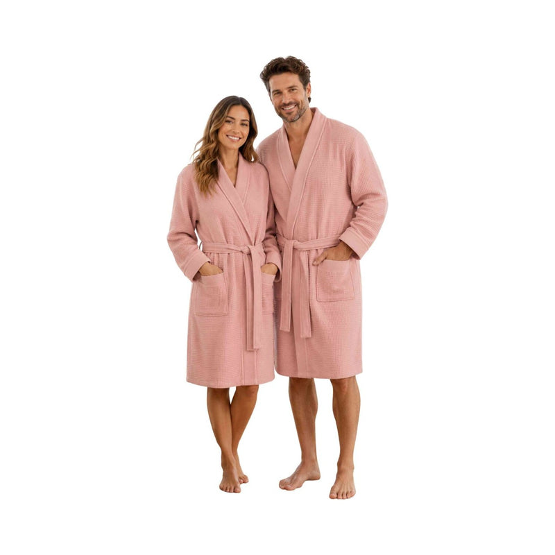 Sascha: kurzer Waffelpikee-Kimono-Bademantel für Damen und Herren - Leicht, weich, saugfähig & atmungsaktiv – Apricot