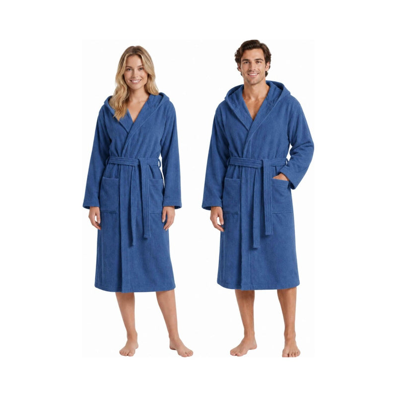 Jules: Microcotton-Bademantel für Damen und Herren mit Kapuze – Jeansblau