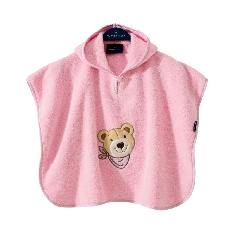Bär: Poncho für Kinder mit Kapuze aus Luxus Baumwolle – Rosa