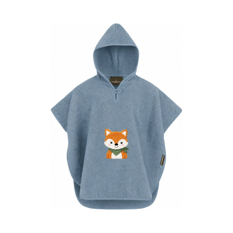 Fuchs: Poncho für Kinder mit Kapuze in Microcotton-Qualität – Blau