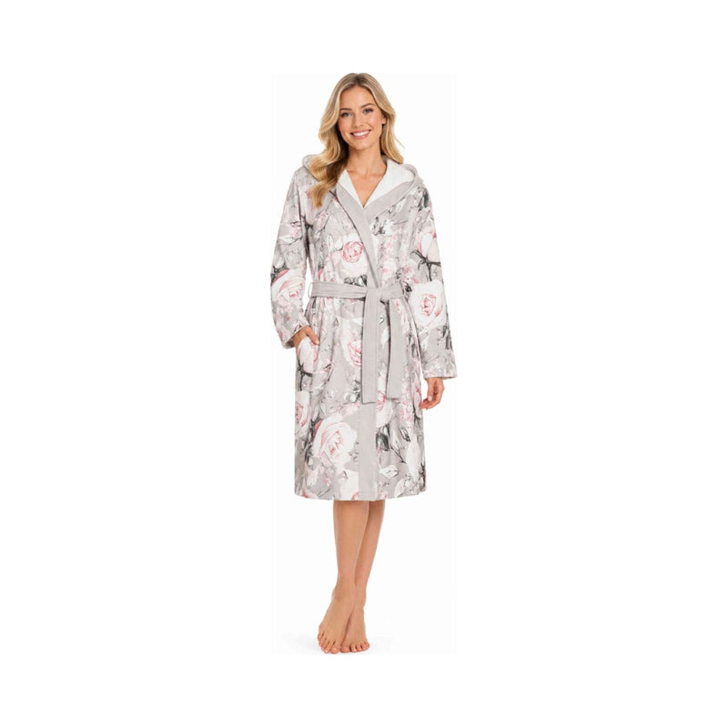 Rose: kurzer & leichter Skylight-Bademantel Damen mit Kapuze – Grau