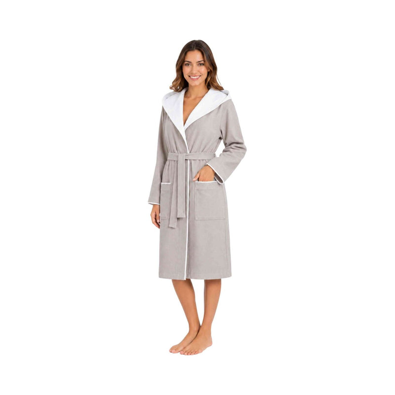Ronja: kurzer & leichter Skylight-Bademantel Damen mit Kapuze – Taupe