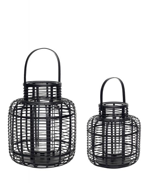 Hbsch Interior runde Bambus-Laterne schwarz 2er-Set | Betten Ritter